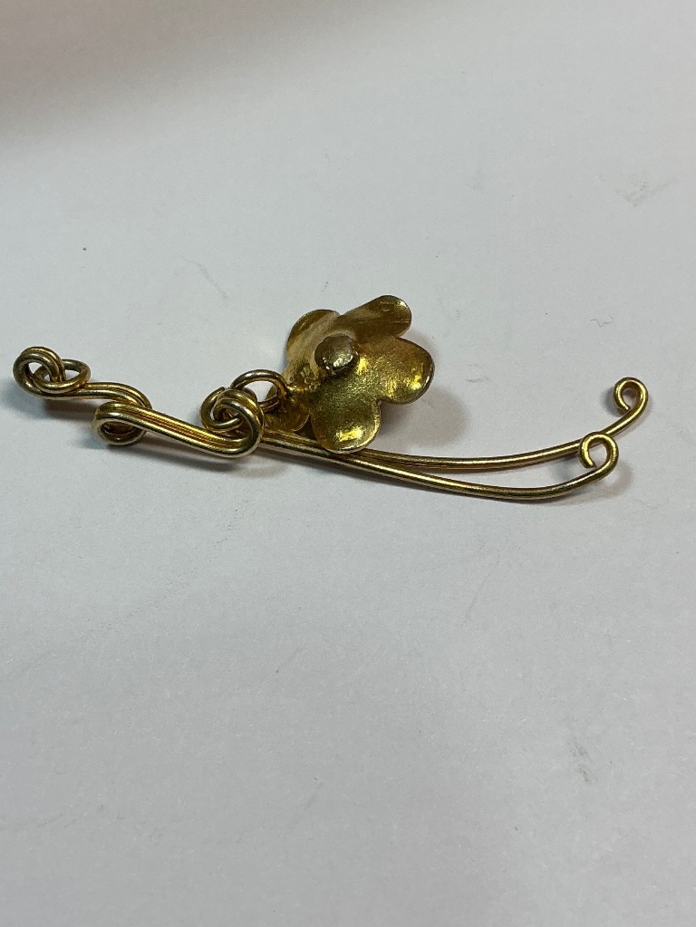 Sterling Silver Gold Color Vertical Floral Pendant. 2 inches long - Picture 4 of 6